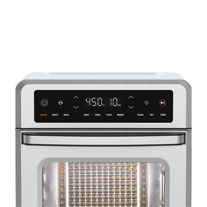 Close-up view of the digital LED control panel and touchscreen interface on the top of the Cosori oven