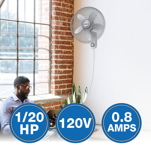 Air King 1/20 HP 18" Commercial Grade Wall Mount Fan: Oscillating, 3-Speed