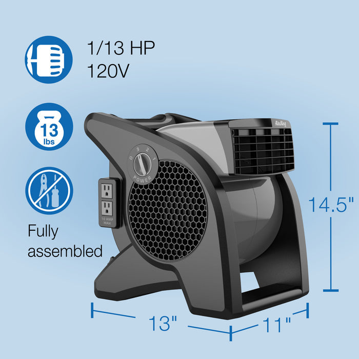 Air King 15" Air Mover Blower Fan: 3-Speed, High Velocity, 2 Outlets, Pivoting