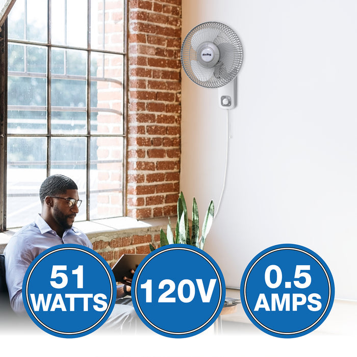 Air King 1/50 HP 12" Commercial Grade Wall Mount Fan: Oscillating, 3-Speed