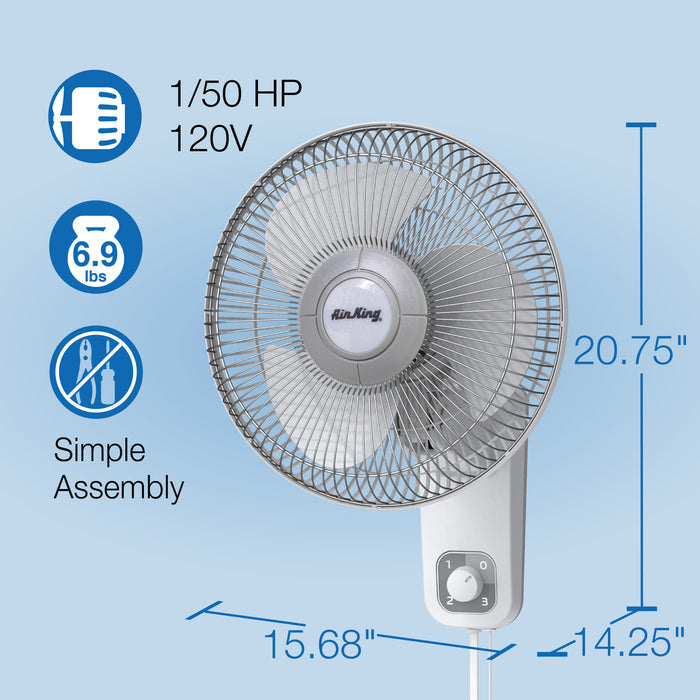 Air King 1/50 HP 12" Commercial Grade Wall Mount Fan: Oscillating, 3-Speed