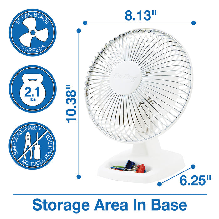 Air King 6" Commercial Grade Table Fan: 2-Speed, Tilting Head, Storage Tray