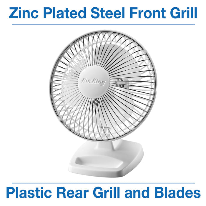 Air King 6" Commercial Grade Table Fan: 2-Speed, Tilting Head, Storage Tray