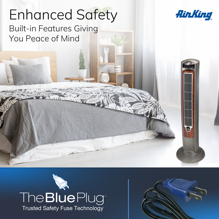 Air King Wind Curve 42" Tower Fan: Oscillating, 3-Speed, Remote, Ionizer, Brown