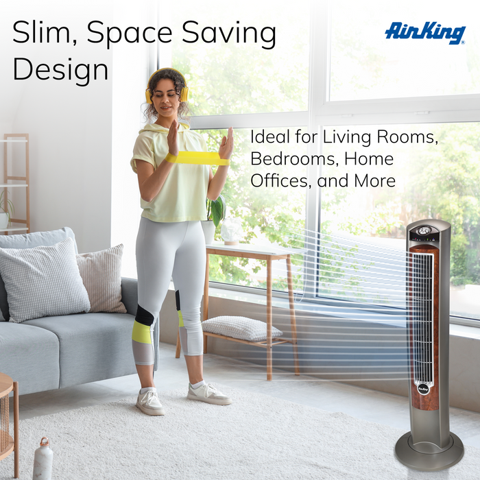 Air King Wind Curve 42" Tower Fan: Oscillating, 3-Speed, Remote, Ionizer, Brown