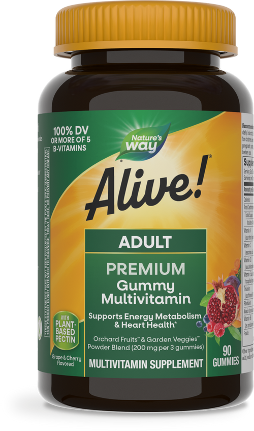 <{%PRIMARY_15817%}>Nature's Way® | Alive! Adult Premium Gummy Multivitamin, 90 gummies, Cherry & Grape