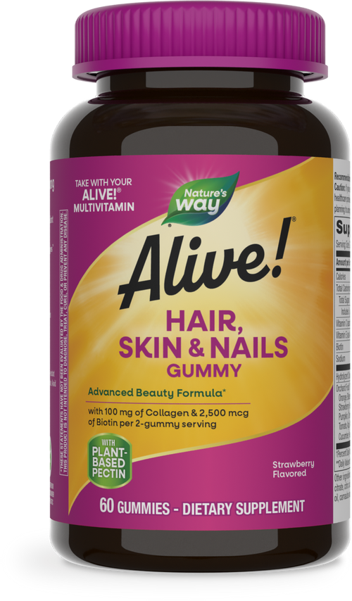 <{%PRIMARY_11534%}>Nature's Way® | Alive! Hair, Skin & Nails Gummies, 60 gummies, Strawberry