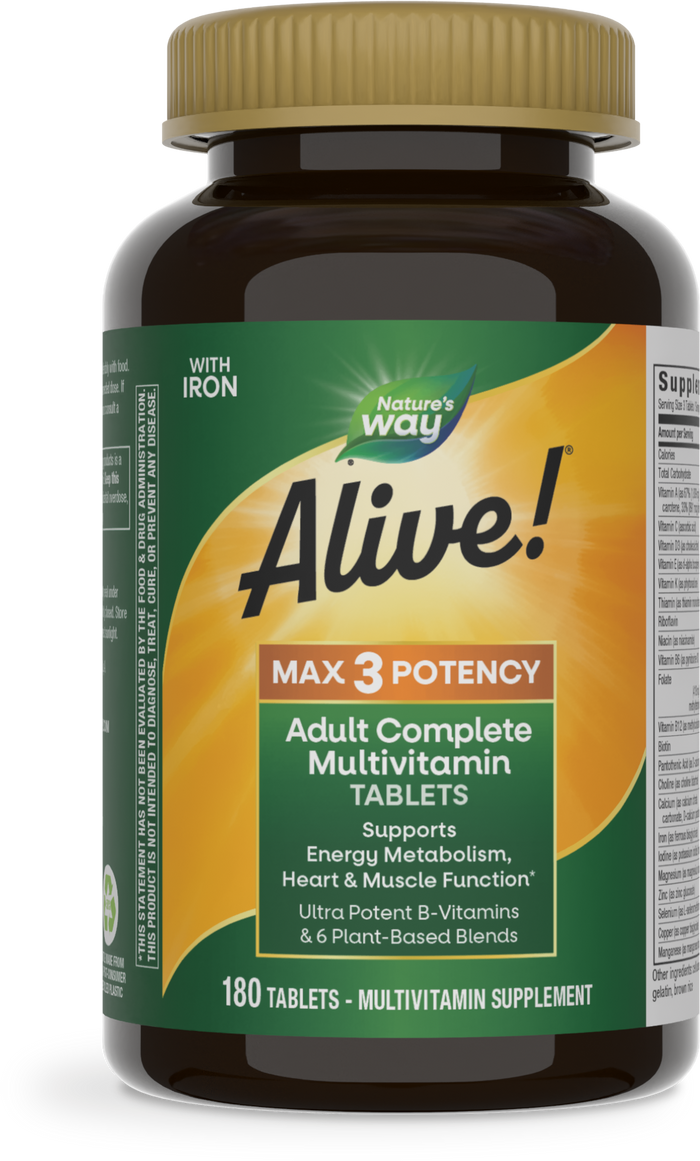 <{%PRIMARY_14928%}>Nature's Way® | Alive! Max3 Potency Adult Complete Multivitamin, 180 tablets