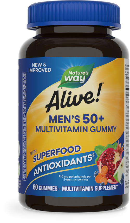 <{%PRIMARY_15902%}>Nature's Way® | Alive! Men's 50+ Gummy Multivitamin, 60 gummies, Fruit