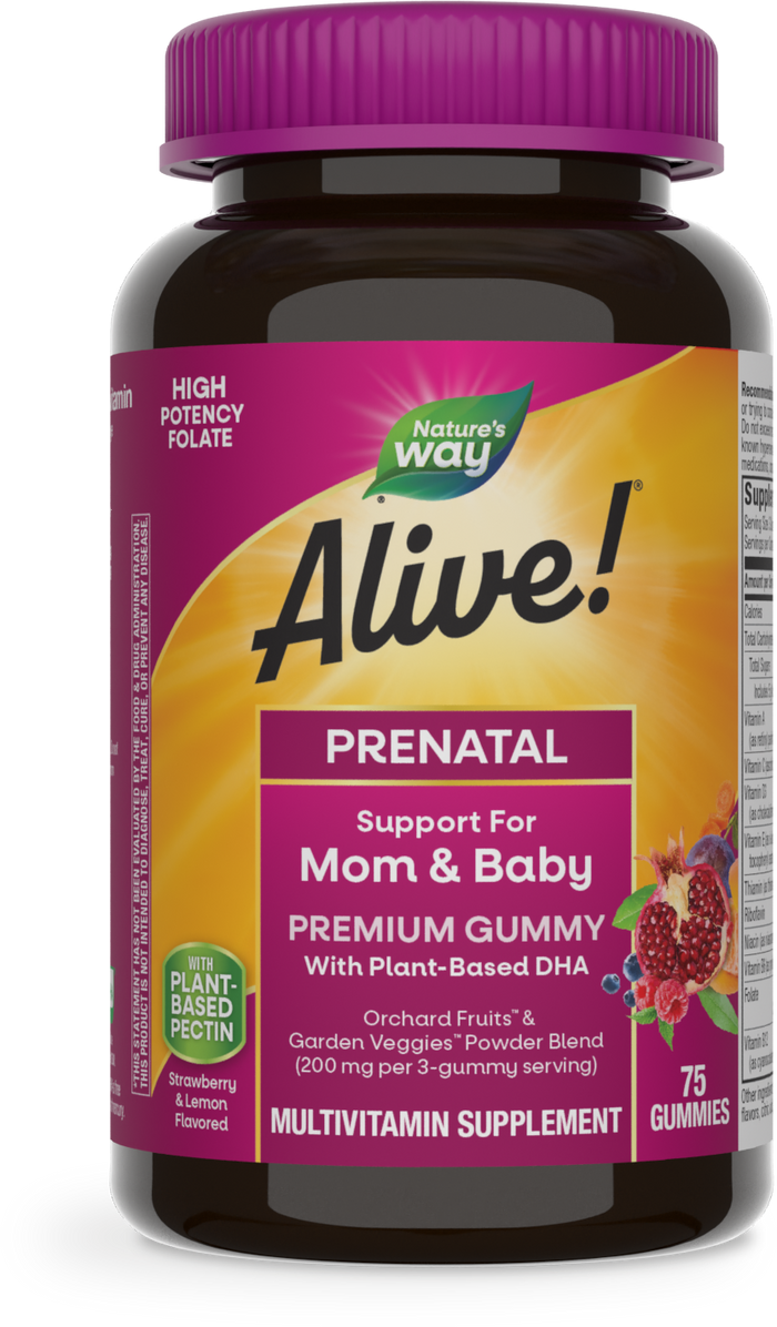 <{%PRIMARY_10482%}>Nature's Way® | Alive! Premium Prenatal Gummies, 75 gummies, Strawberry & Lemon