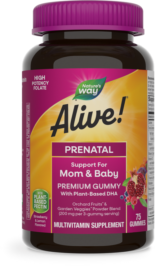 <{%PRIMARY_10482%}>Nature's Way® | Alive! Premium Prenatal Gummies, 75 gummies, Strawberry & Lemon