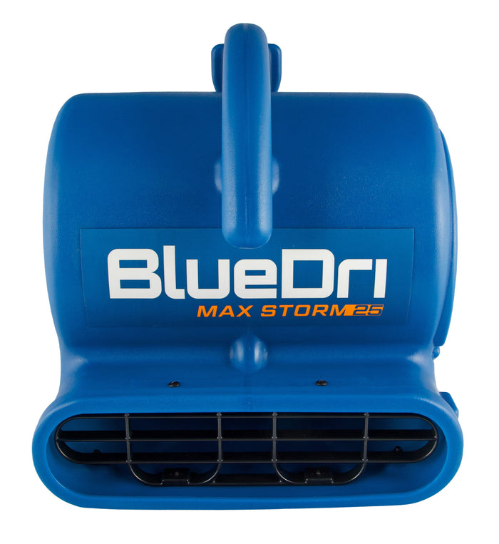 BlueDri Max Storm 25 1/4 HP 900 CFM Air Mover Blower Fan: 3-Speed, High Velocity, 2 Outlets, 3 Drying Angles, Cord Wrap