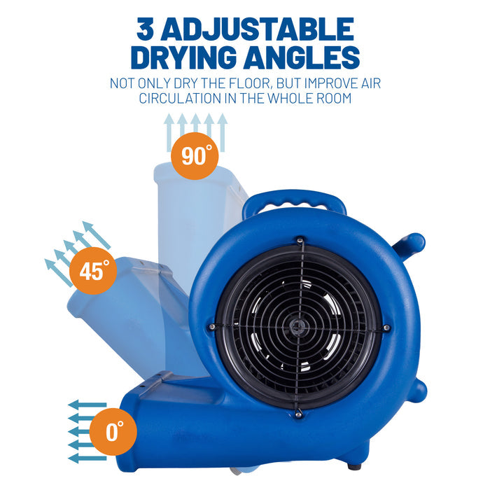 BlueDri Max Storm 35 1/3 HP 2900 CFM Air Mover Blower Fan: 3-Speed, high Velocity, 2 Outlets, 3 Drying Angles, Cord Wrap
