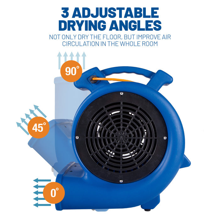 BlueDri Monsoon 1/2 HP 2550 CFM Air Mover Blower Fan: 2-Speed, High Velocity, 3 Drying Angles, Cord Wrap