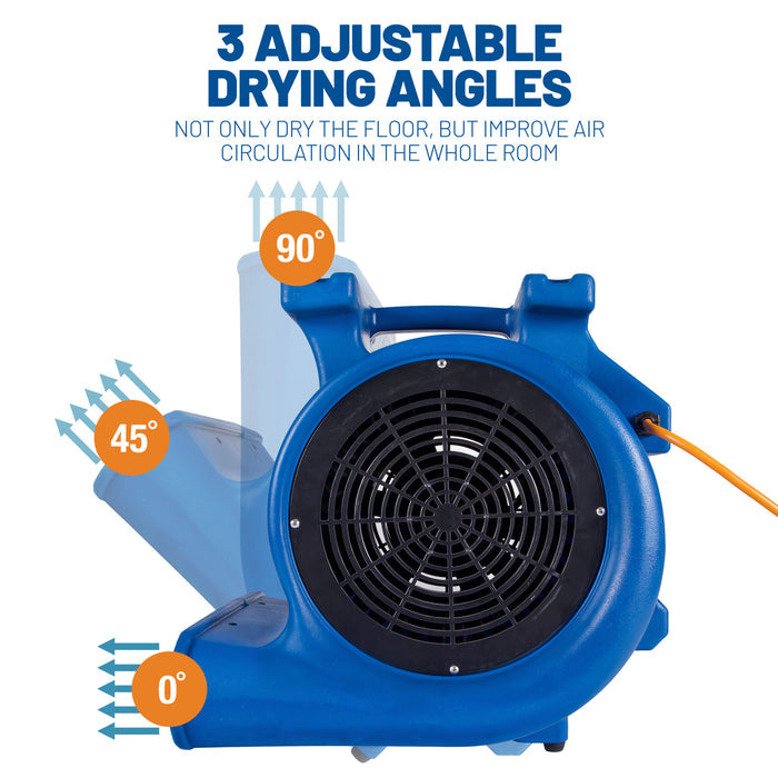 BlueDri Super Monsoon 1 HP 4050 CFM Air Mover Blower Fan: 3-Speed, High Velocity, 3 Drying Angles, Cord Wrap