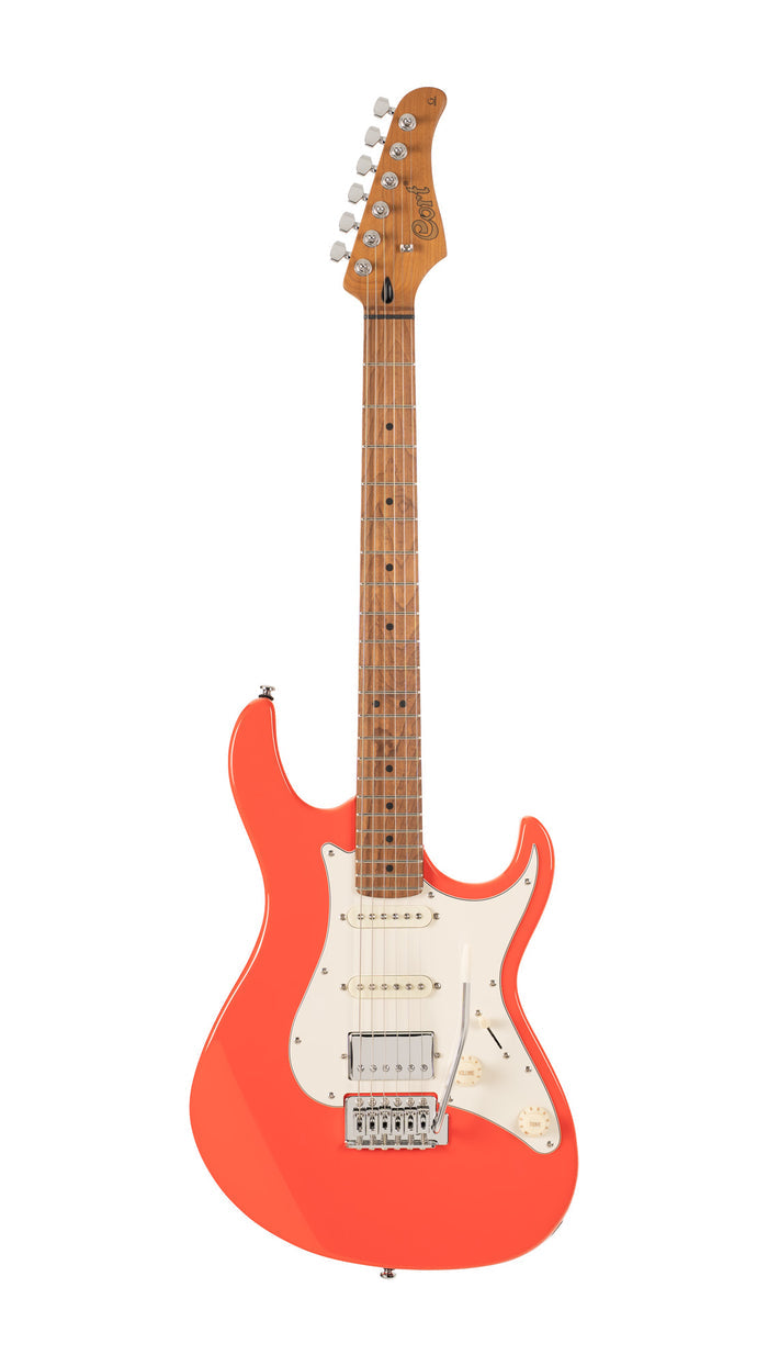 G200 SE, corps peuplier, manche et touche érable torréfié, 1 micro double et 2 simples Cort Powersound, trémolo, scarlet red