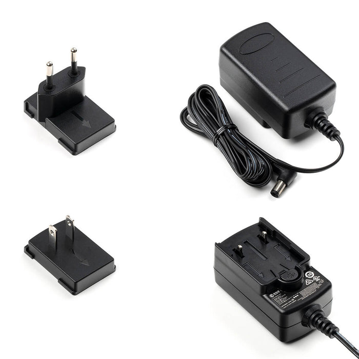 Alimentation 9V DC 1.3A, 100-240V, livrée avec deux fiches interchangeables (EU/US)