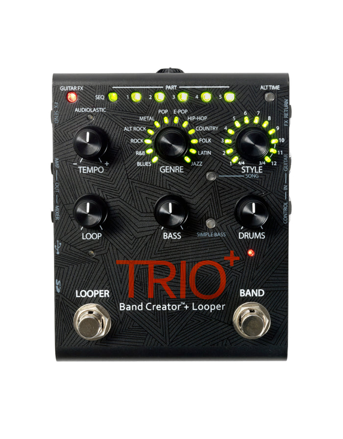 Pédale TRIO PLUS, Band Creator et looper, 12 genres musicaux avec 12 styles sélectionnables, avec carte SD et alimentation, noir