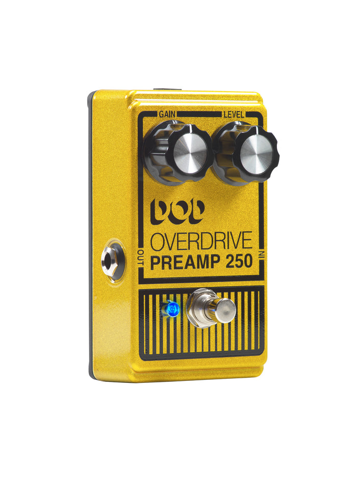 PÉDALE OVERDRIVE PREAMP 250, overdrive basé sur le circuit original avec des composants actualisés, True Bypass, jaune métallisé