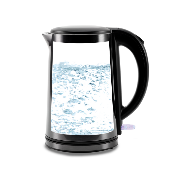 COSORI Double-Wall Stainless Steel Electric Kettle with water boiling inside glass interior view