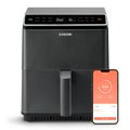 COSORI Dual Blaze 6.8-Quart Smart Air Fryer with smartphone app control displayed beside the unit