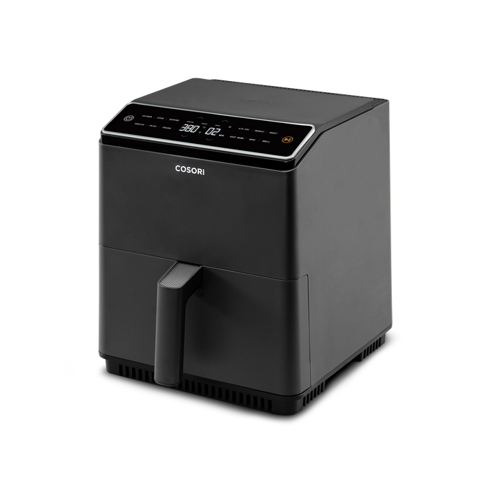 Angled side view of COSORI Dual Blaze 6.8-Quart Smart Air Fryer with compact design