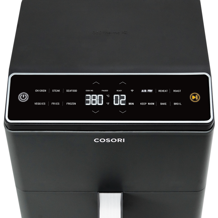 Top control panel of COSORI Dual Blaze 6.8-Quart Smart Air Fryer with digital touch display