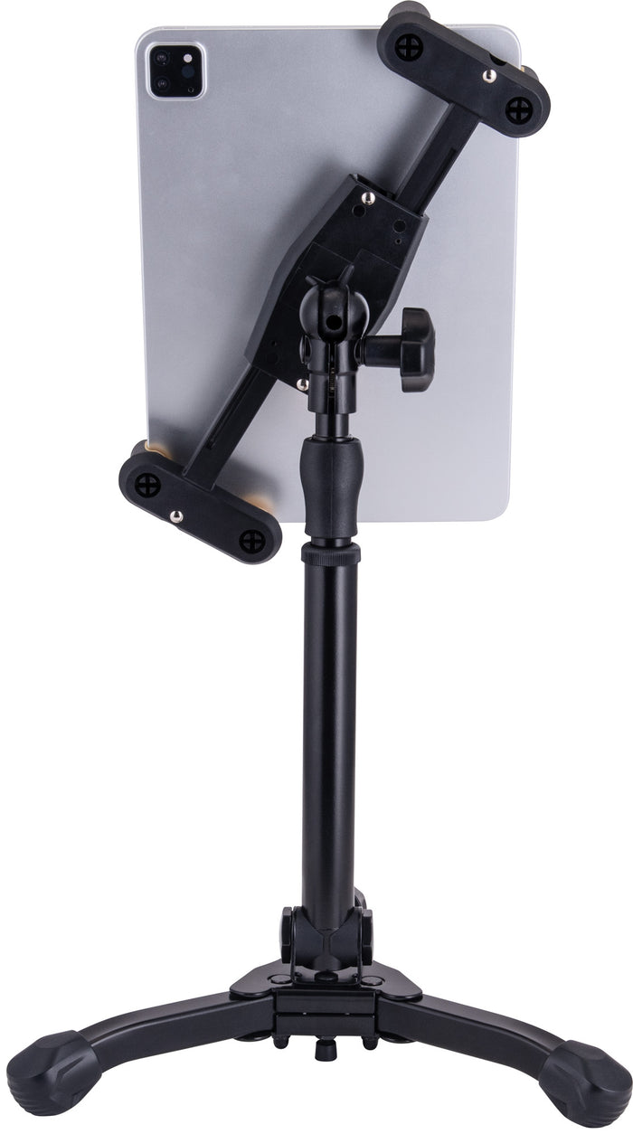 Support de table pour tablette et smartphone 6,1" à 13", hauteur 31,5 à 39,5 cm, rotation 360°, noir et jaune