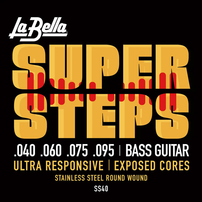 Jeu pour basse électrique SUPER STEPS, acier inoxydable, filé rond avec âme exposée, 4 cordes Extra Light (40-60-75-95)