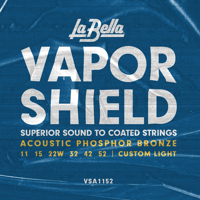 Jeu pour guitare acoustique VAPOR SHIELD, Custom Light (11-15-22W-32-42-52), phosphore bronze et acier avec traitement ionique