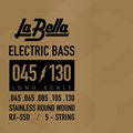 Jeu pour basse électrique RX STAINLESS STEEL, acier inoxydable, filé rond, 5 cordes (45-65-88-105-130)