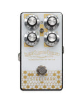 Pédale boost STEELPARK, 3 modes, jusqu'à 30dB de gain, switch silencieux, boitier métal, blanc et or