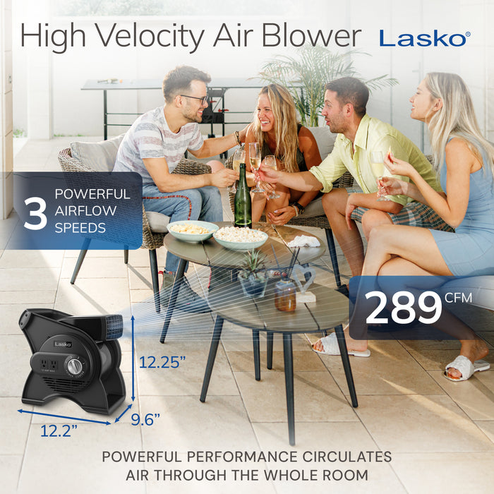 Lasko 12" Air Mover Blower Fan: 3-Speed, High Velocity, 2 Outlets, Pivoting