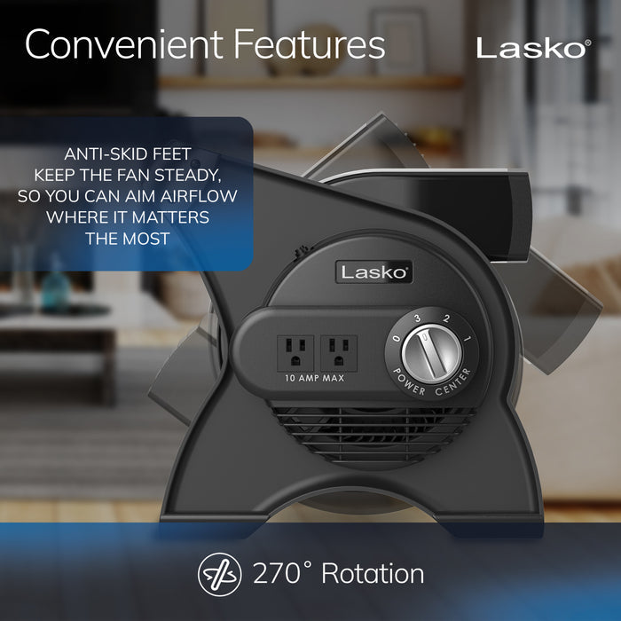 Lasko 12" Air Mover Blower Fan: 3-Speed, High Velocity, 2 Outlets, Pivoting