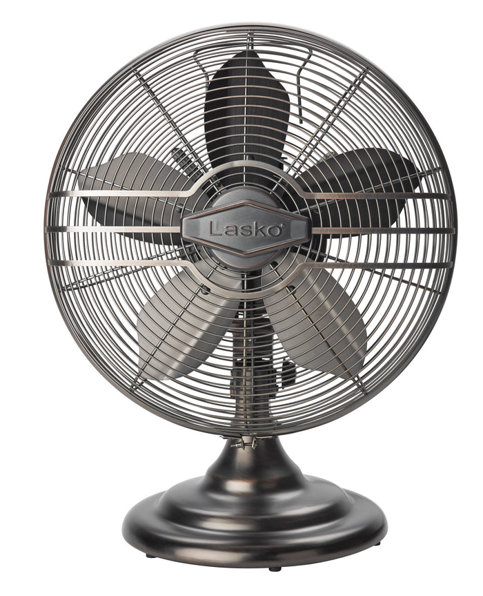 Lasko 12" Classic Metal Table Fan: Oscillating, 3-Speed, Tilting Head, Bronze