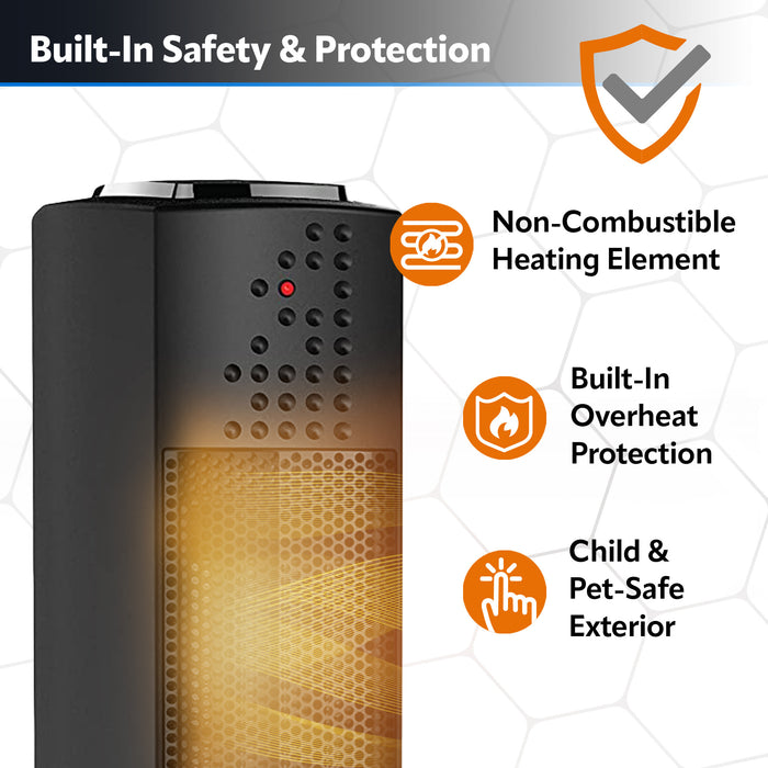 Lasko 14" Ceramic Tower Space Heater: Oscillating, 2 Heat Settings, Thermostat, Black