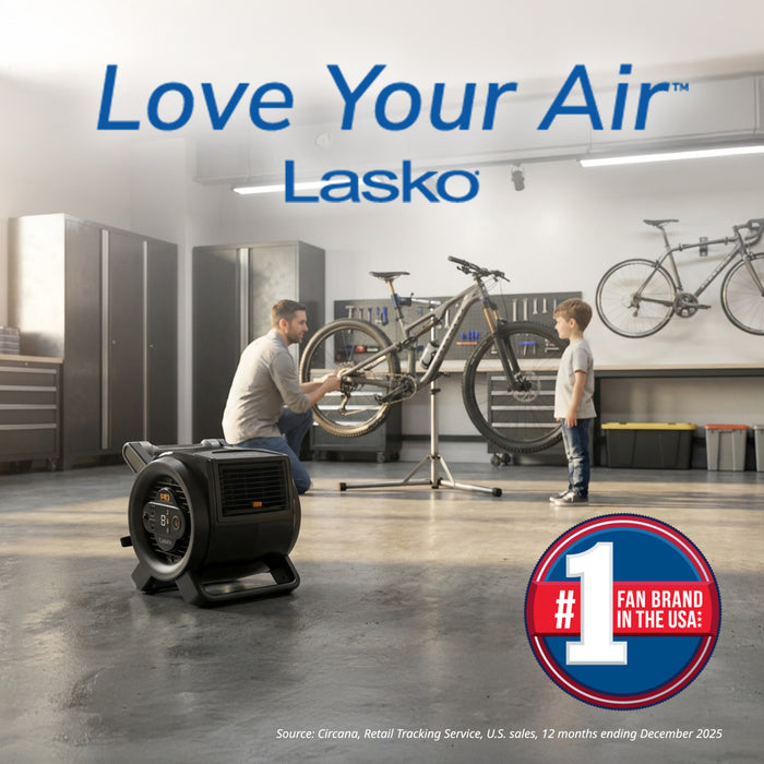 Lasko 14" DC Air Mover Blower Fan: 9-Speed, High Velocity, 2 Outlets, Pivoting