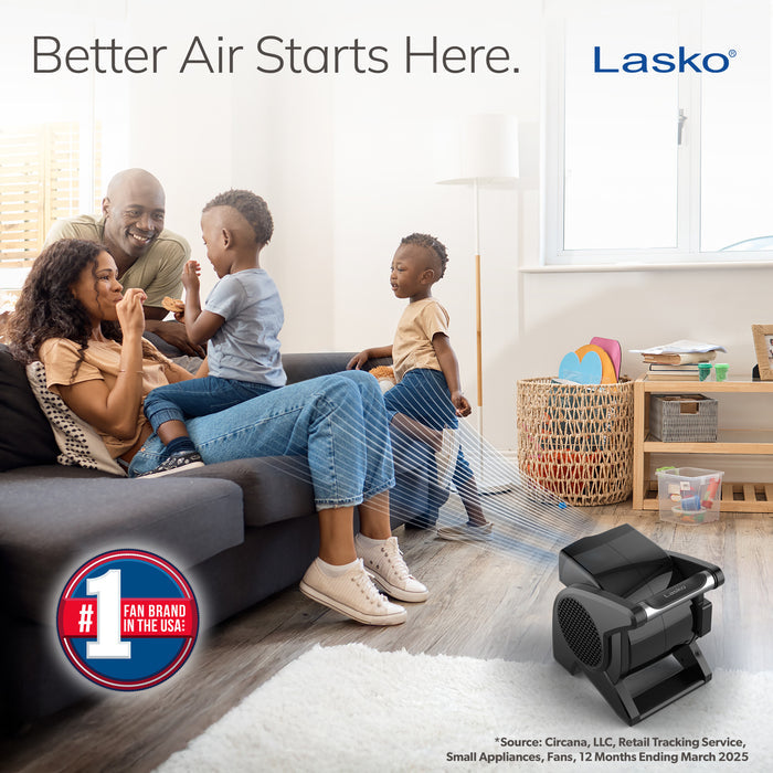Lasko 15" Air Mover Blower Fan: 3-Speed, High Velocity, 2 Outlets, Pivoting, Black