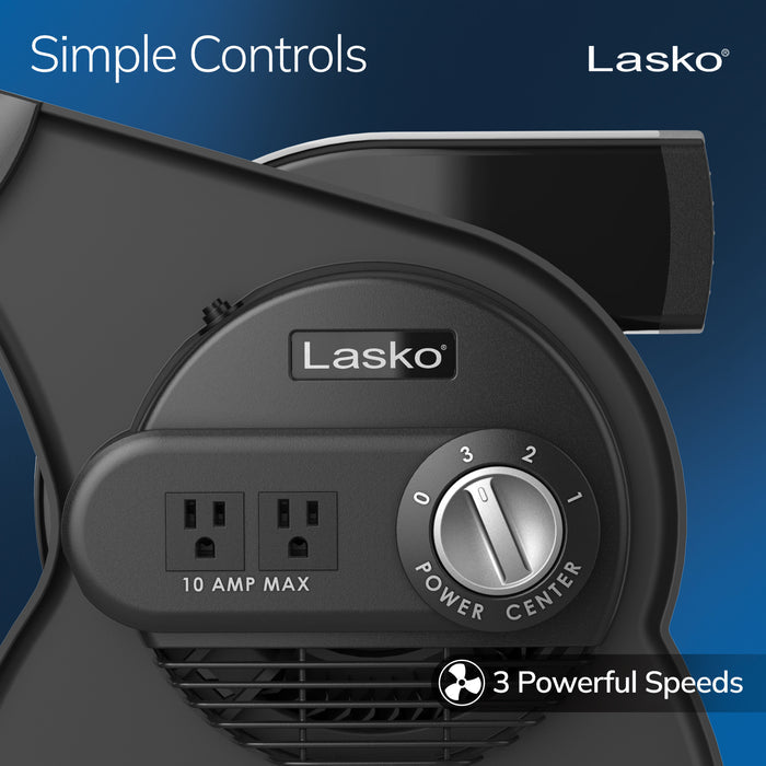 Lasko 15" Air Mover Blower Fan: 3-Speed, High Velocity, 2 Outlets, Pivoting, Black