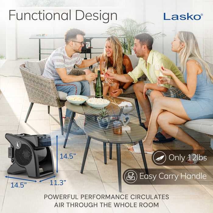 Lasko 15" Air Mover Blower Fan: 3-Speed, High Velocity, 2 Outlets, Pivoting, Black