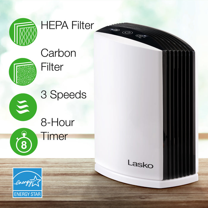 Lasko 15" Table Top Air Purifier: 3-Speed, True HEPA, Timer