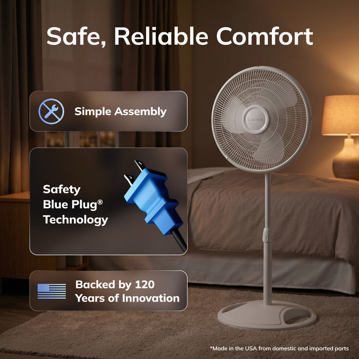 Lasko 16" Pedestal Fan: Oscillating, 3-Speed, Adjustable Height