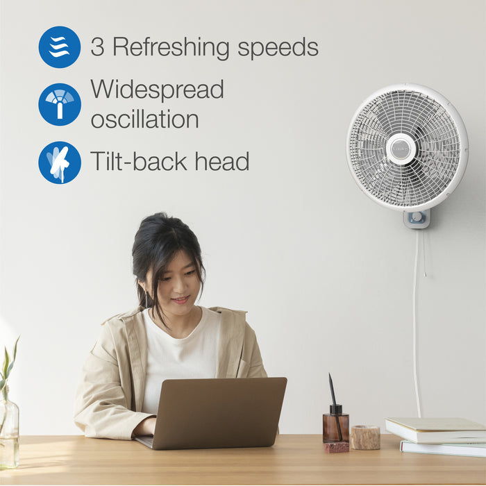 Lasko 16" Wall Mount Fan: Oscillating, 3-Speed, Tilting Head