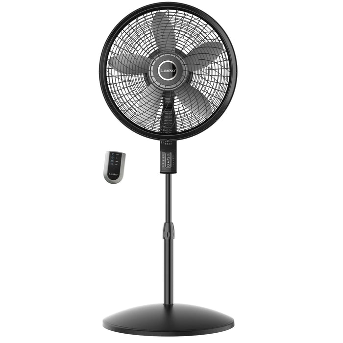 Lasko 18" Pedestal Fan: Oscillating, 4-Speed, Remote, Timer, Thermostat, Black