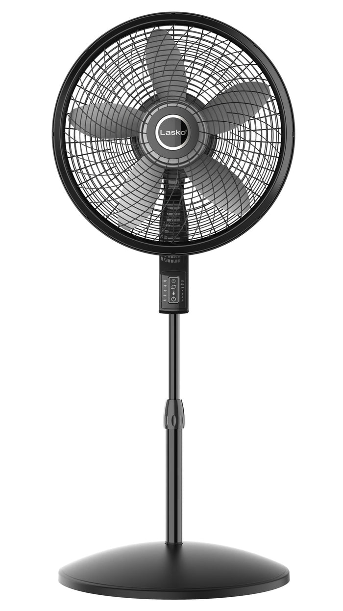 Lasko 18" Pedestal Fan: Oscillating, 4-Speed, Remote, Timer, Thermostat, Black