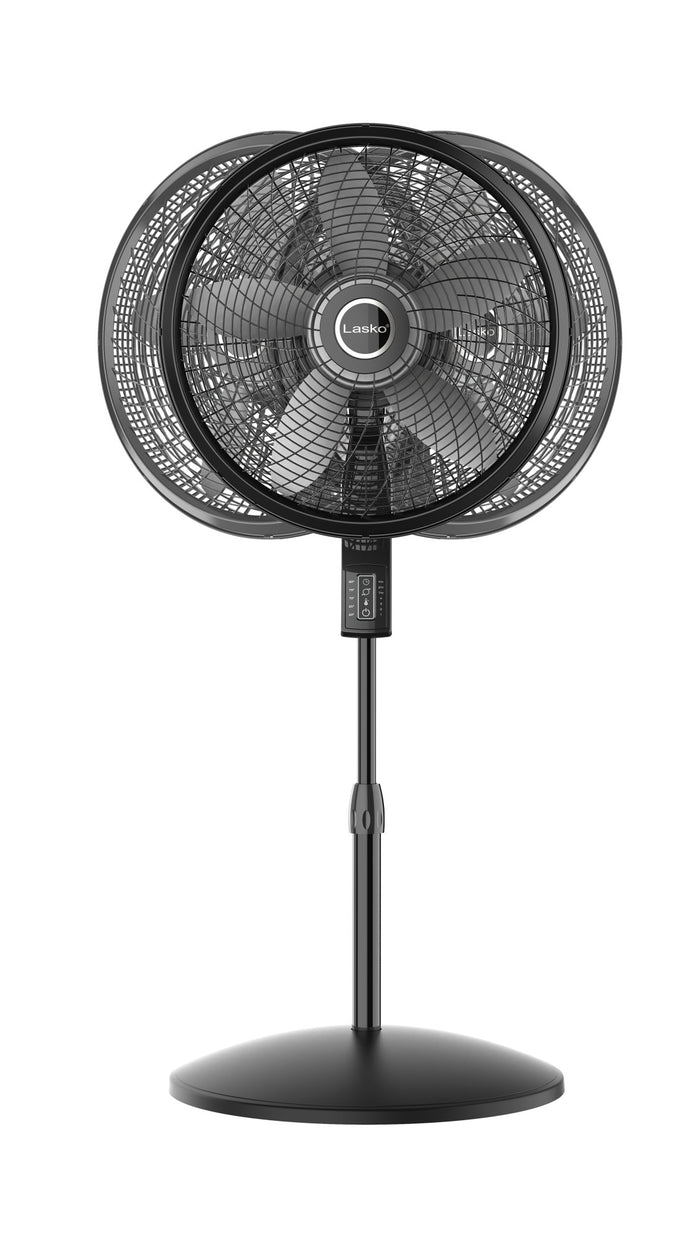 Lasko 18" Pedestal Fan: Oscillating, 4-Speed, Remote, Timer, Thermostat, Black