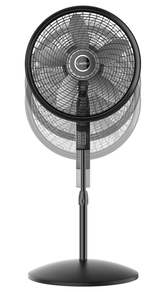 Lasko 18" Pedestal Fan: Oscillating, 4-Speed, Remote, Timer, Thermostat, Black