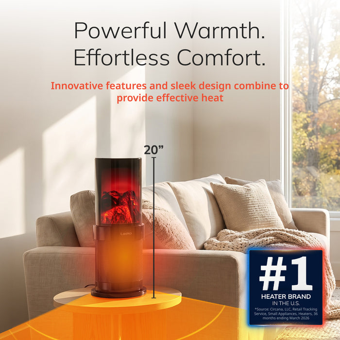 Lasko 20" Fireplace Ceramic Tower Space Heater: Oscillating, 2 Heat Settings, Timer, Tip-Over Switch