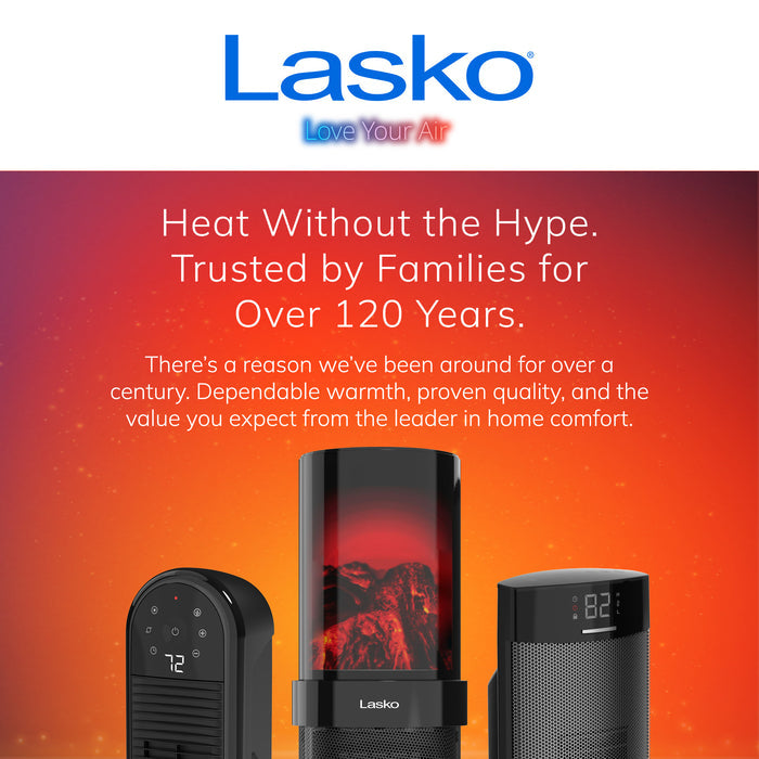 Lasko 20" Fireplace Ceramic Tower Space Heater: Oscillating, 2 Heat Settings, Timer, Tip-Over Switch