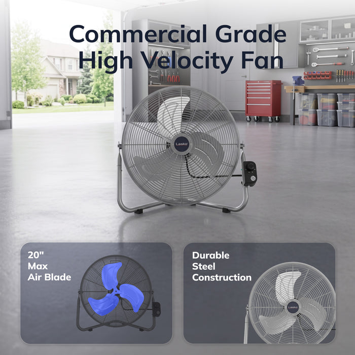 Lasko 20" High Velocity Floor Fan: Wall Mount, 3-Speed, Pivoting